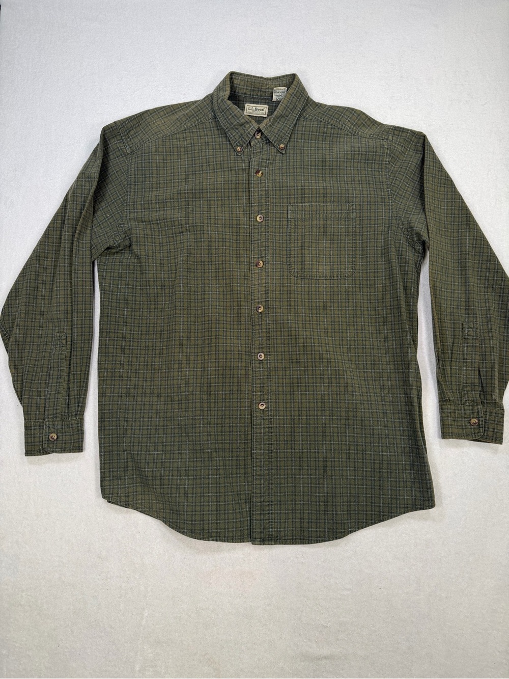 L.L. Bean Men's Olive Green Plaid Button-Down Shirt